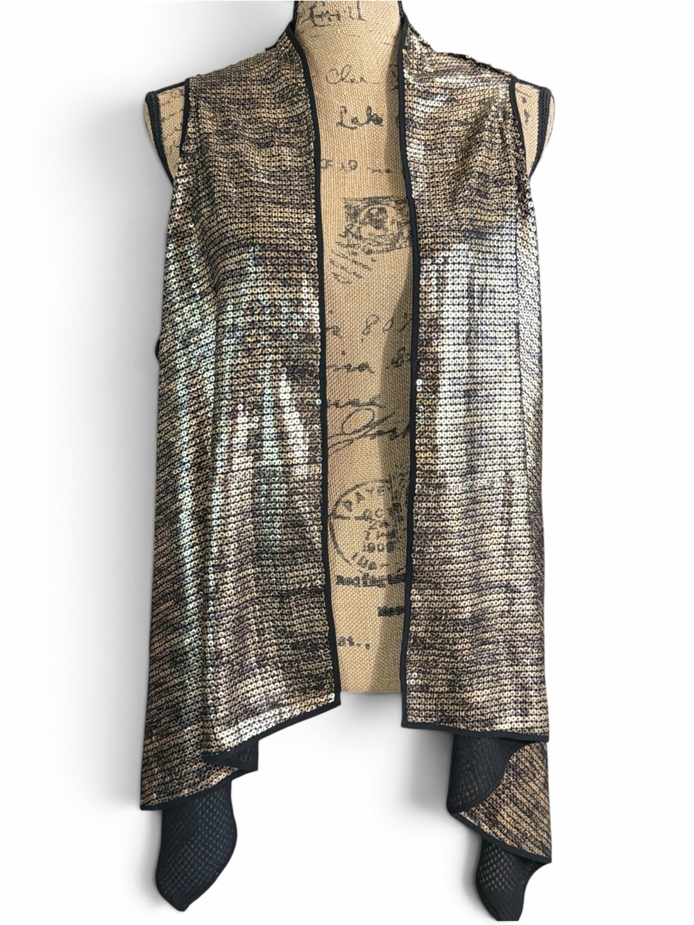 K Dash by Kardashian Kollection Gold Sequin Asymmetrical Vest EC. Size XL